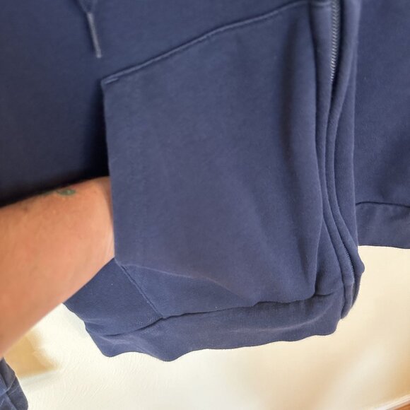 Adidas Navy Blue Zip Up Hoodie Pockets & Logo On Sleeve Large Juniors - Picture 5 of 6